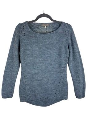 Bianca B. Blue Long Sleeve Round Neck Lightweight Crochet Detail Sweater Italy M